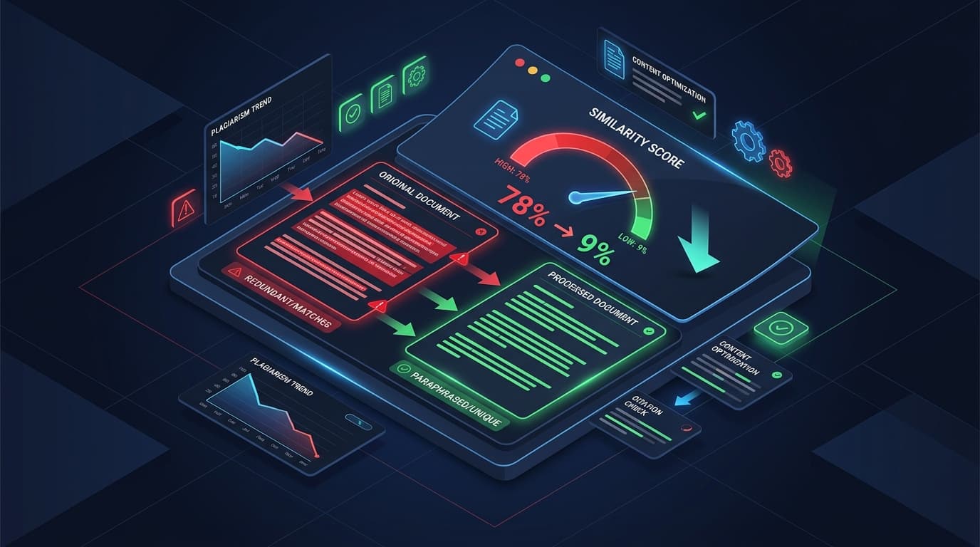 Dashboard comparing a high similarity score document with an optimized, clean green-rated document